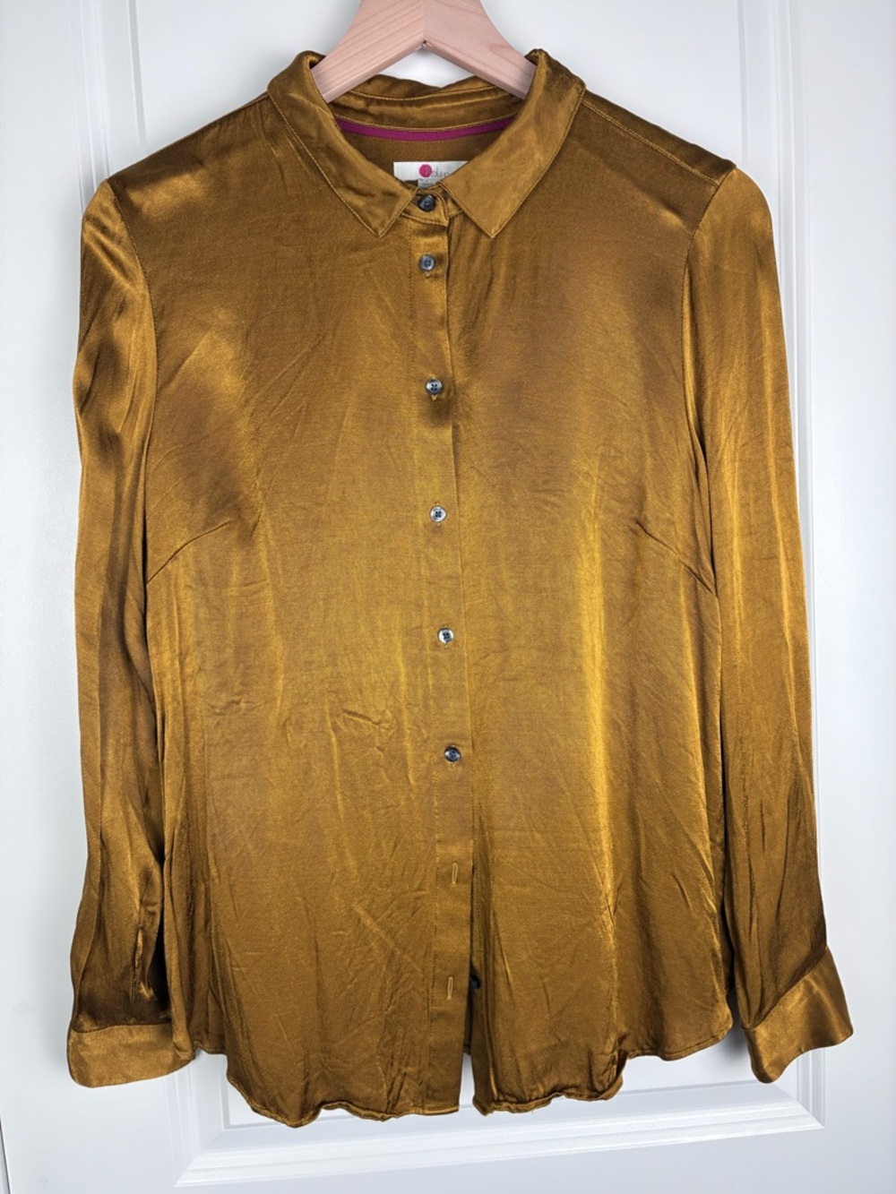 Boden Golden Mustard Satin-Look Button Down Shirt Size 12